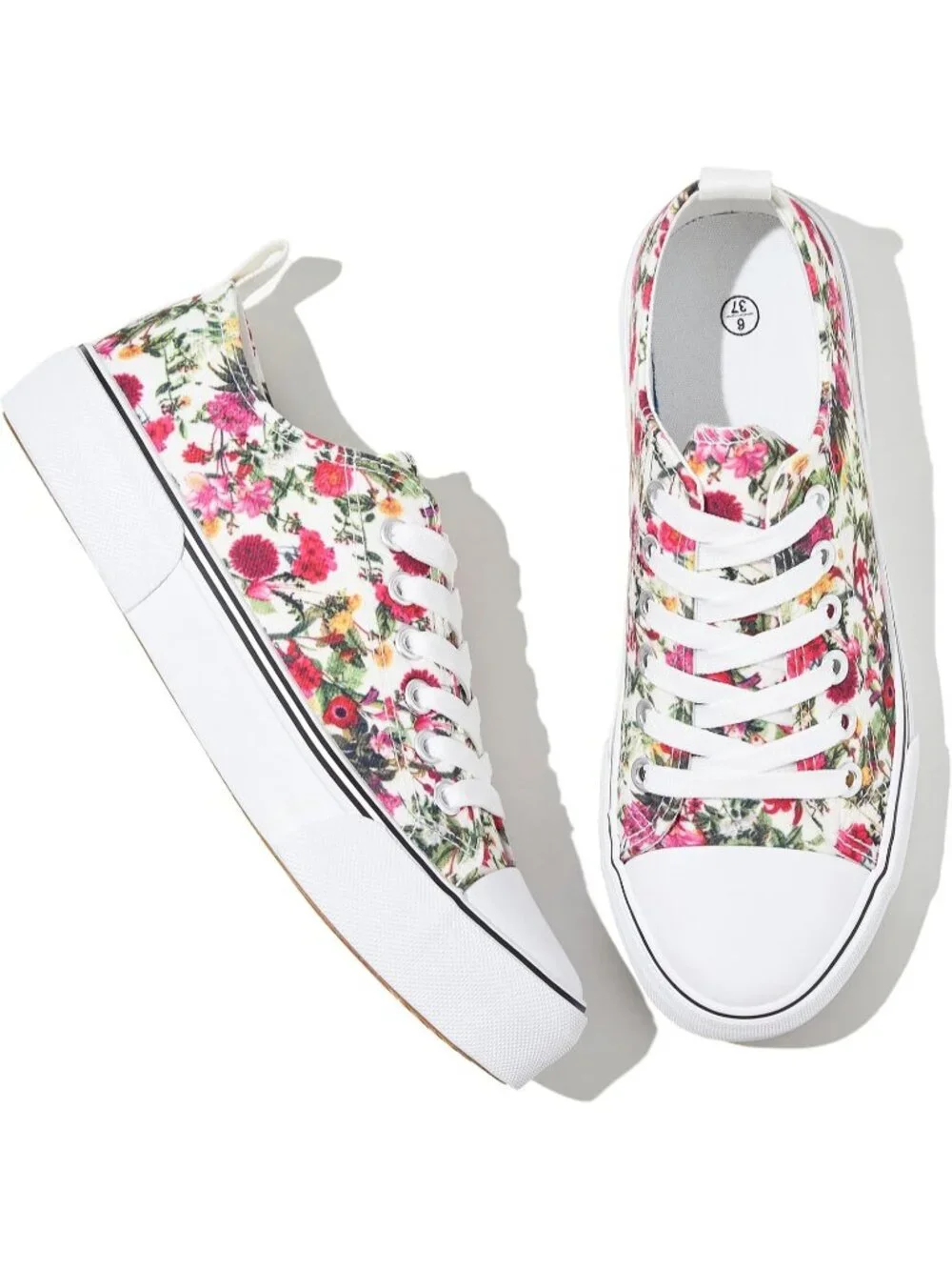 Women's Flower Lightweight Low Top Lace Up Casual Fashion Walking Sneakers